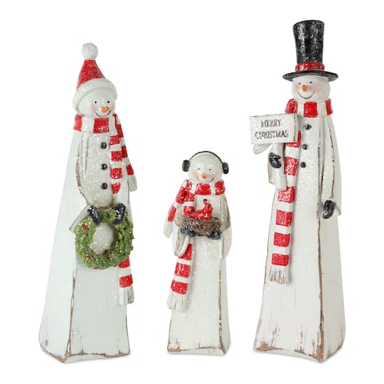 White Snowman Family Set, 6.75&#x22;, 10.5&#x22; &#x26; 11&#x22;